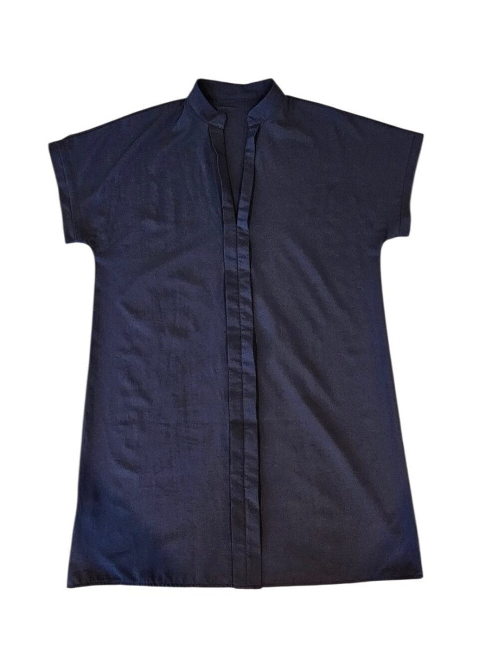 SHEIN Women’s XL Navy Blue Shift Dress Short Sleeve Mandarin Collar EUC